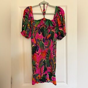 NWT Farm Rio Size Small colorful Pink Painted toucans mini dress